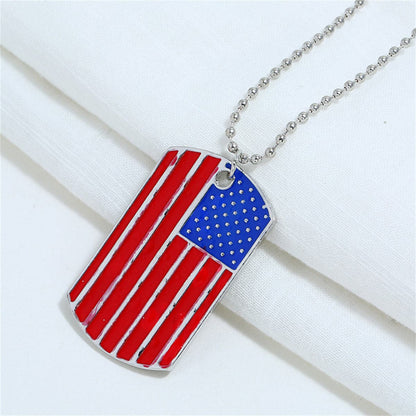 Red and Blue Enamel Stars and Stripes Dog Tag Pendant Necklace, pendant necklace for women, front view