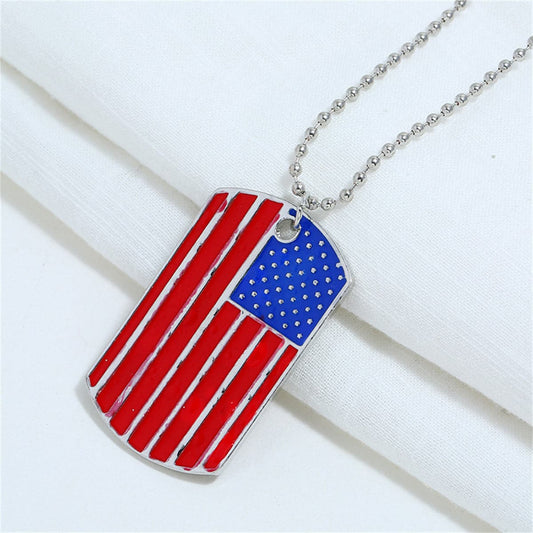 Red and Blue Enamel Stars and Stripes Dog Tag Pendant Necklace, pendant necklace for women, front view