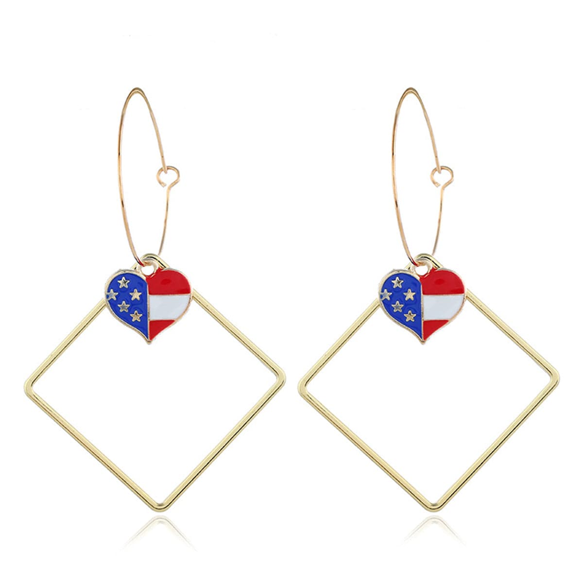 18K Gold-Plated American Flag Heart Hollow Drop Earrings - Street Region