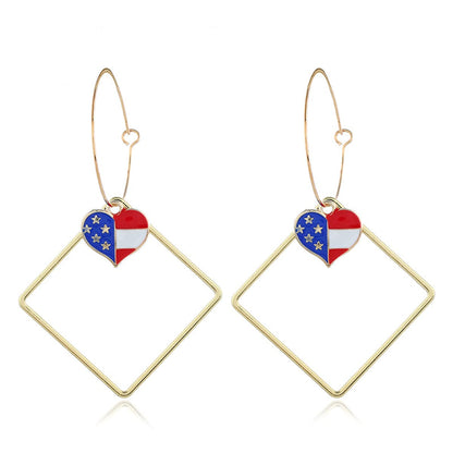 18K Gold-Plated American Flag Heart Hollow Drop Earrings - Street Region