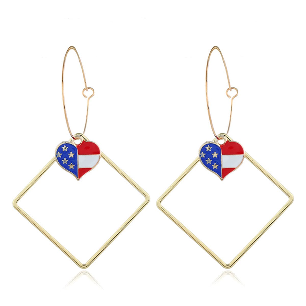 18k Gold-Plated American Flag Heart Hollow Drop Earrings - streetregion
