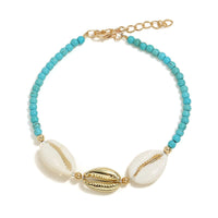 Teal Turqouise & 18K Gold-Plated Puka Shell Charm Bracelet