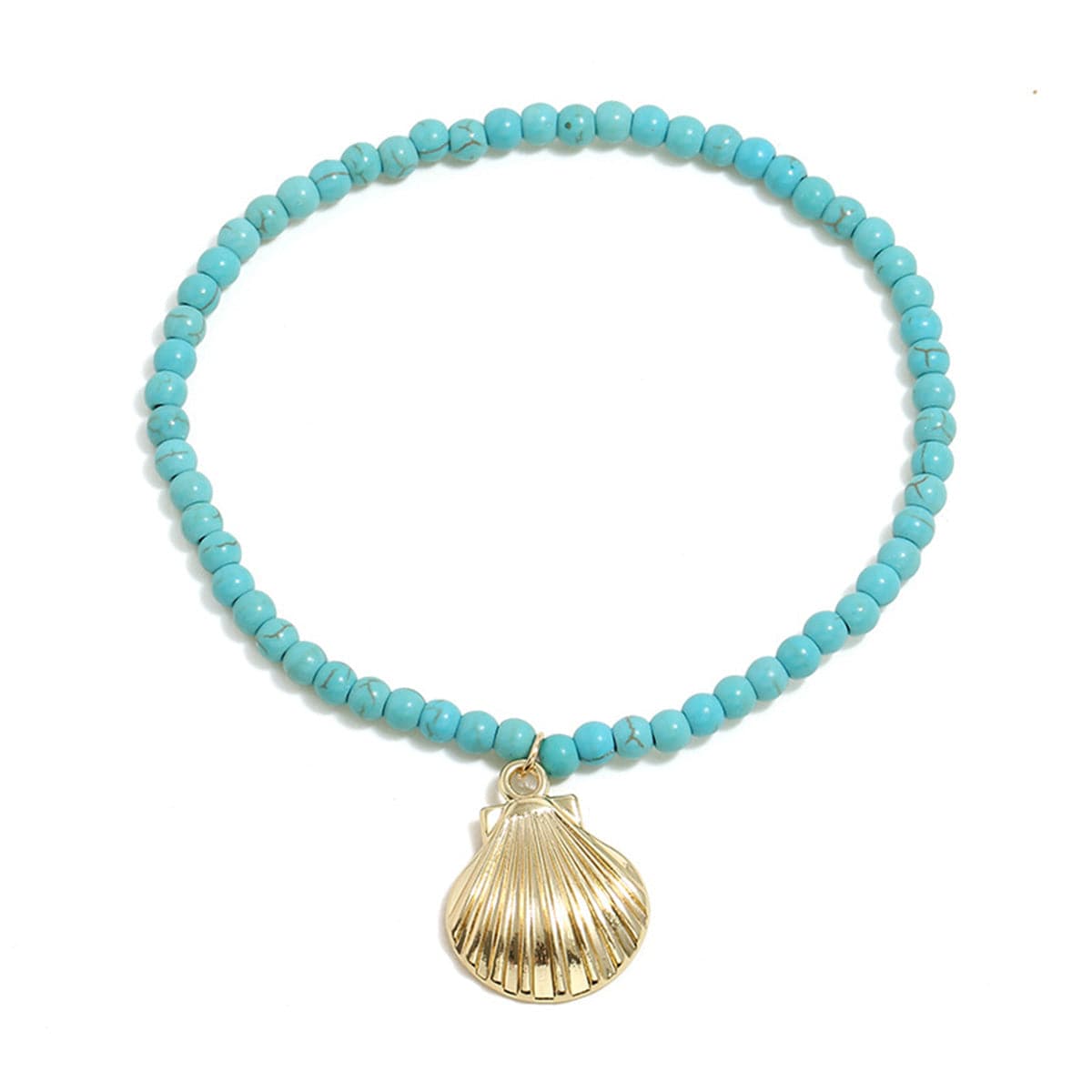 Turquoise & 18K Gold-Plated Shell Beaded Stretch Anklet