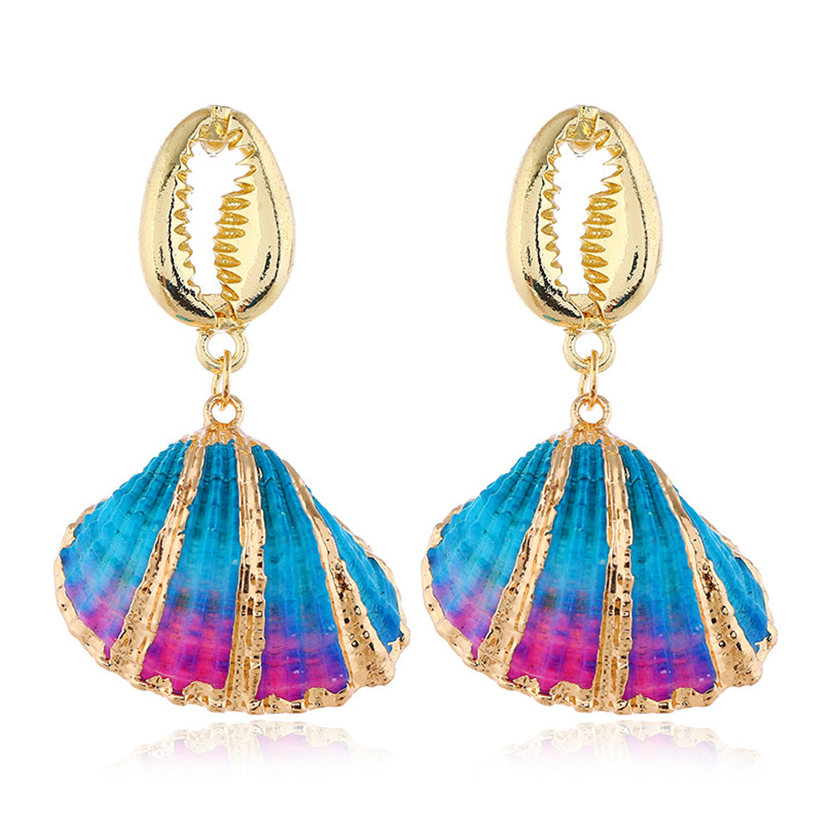 Blue Enamel & 18K Gold-Plated Mixed Shell Drop Earrings