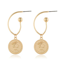18k Gold-Plated Queen Coin Drop Earrings - streetregion