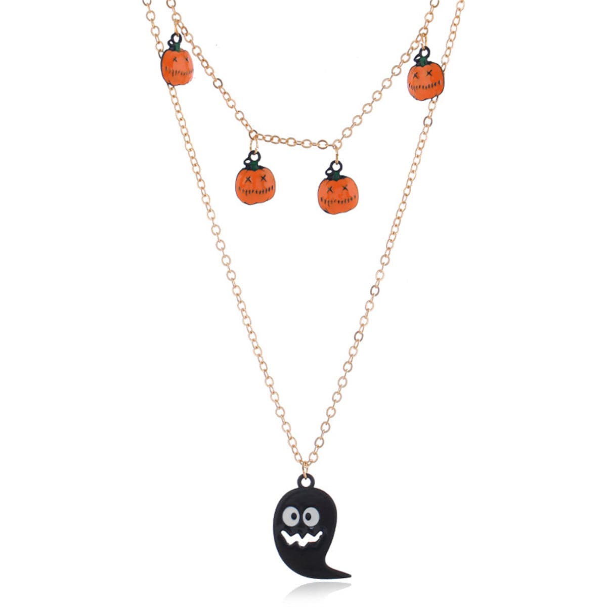 Black Enamel & 18K Gold-Plated Layered Ghost Pendant Necklace