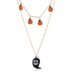 Black Enamel & 18K Gold-Plated Layered Ghost Pendant Necklace