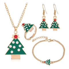 Green Enamel & 18K Gold-Plated Christmas Tree Jewelry Set