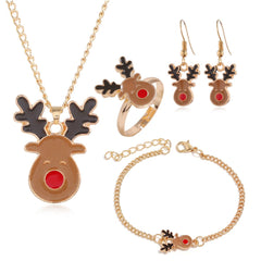 Brown Enamel & 18K Gold-Plated Reindeer Jewelry Set