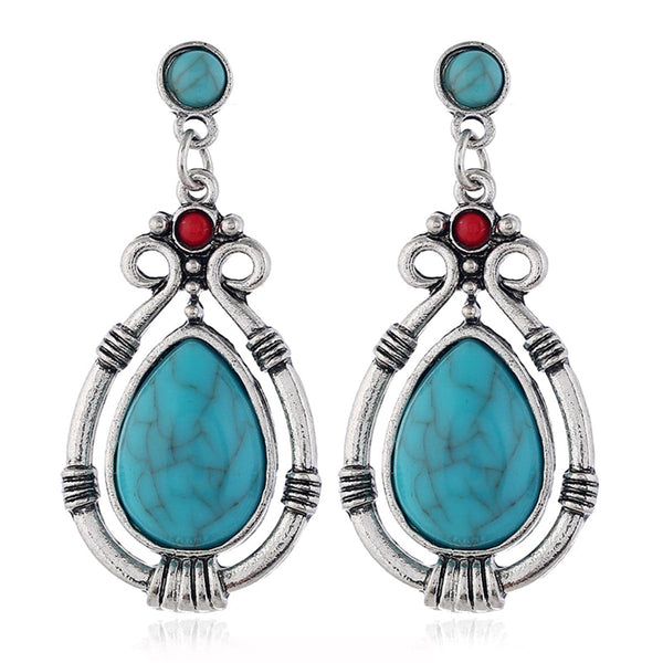 Turquoise & Silver-Plated Teardrop Earrings