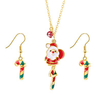 Red & 18K Gold-Plated Candy Cane & Santa Claus Drop Earrings & Pendant Necklace Set
