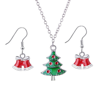 Red Enamel and Silver-Plated Bell Drop Earrings and Christmas Tree Pendant Necklace Set, silver drop earrings..., side view