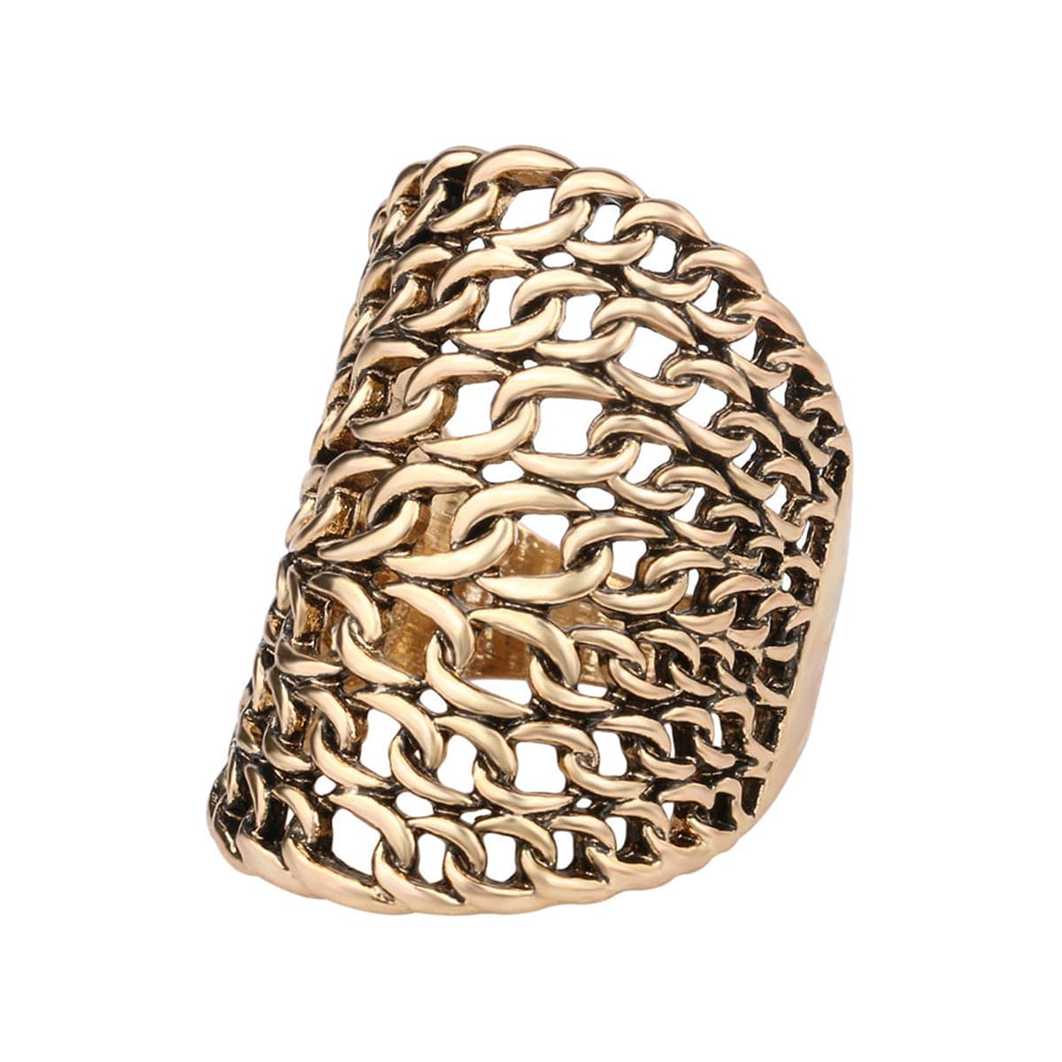 18K Gold-Plated Figaro Ring, gold statement rings for women, dainty minimalist design, front view