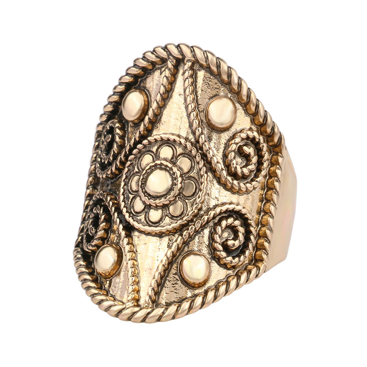 18K Gold-Plated Floral Ring, gold statement rings for women, elegant gift for her, front view
