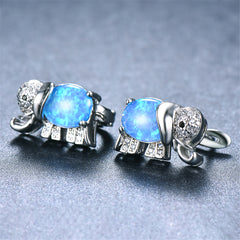 Blue Opal & Cubic Zirconia Elephant Stud Earrings