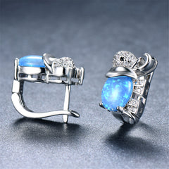 Blue Opal & Cubic Zirconia Elephant Stud Earrings