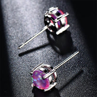 Purple Opal & Silver-Plated Round Stud Earrings