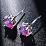 Purple Opal & Silver-Plated Round Stud Earrings