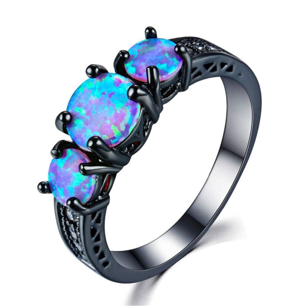 Blue Opal & Black-Plated Tri-Stone Ring - streetregion