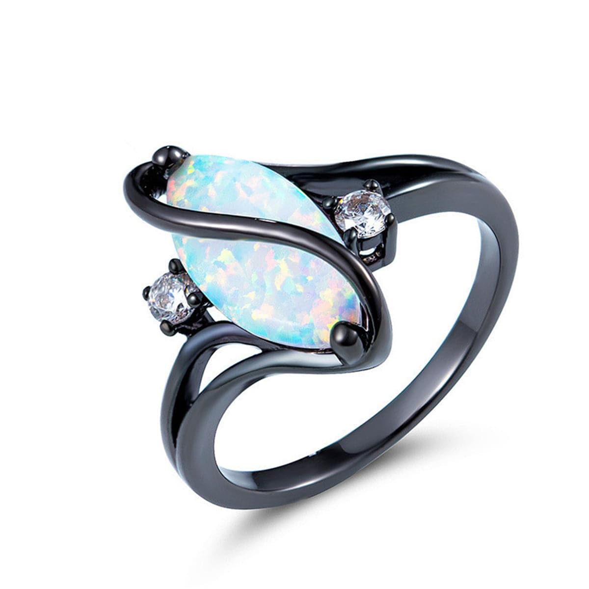 Blue Opal & cubic zirconia Pear-Cut Twisting Ring - streetregion