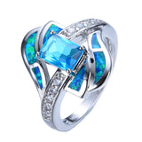 Blue Crystal & Opal Fine Silver-Plated Eternity Ring - streetregion