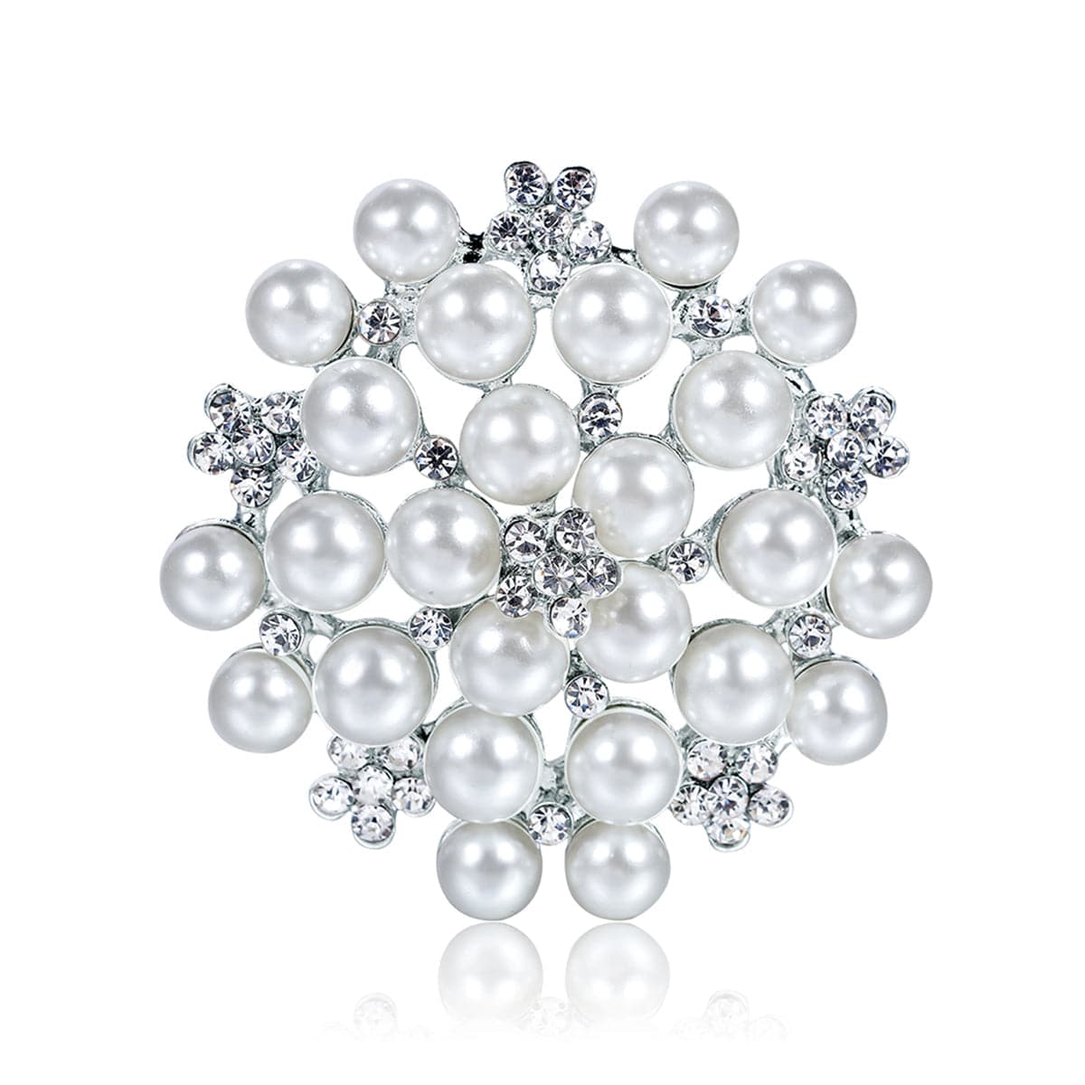 Pearl and Cubic Zirconia Silver-Plated Flower Brooch, silver brooch pin, dainty minimalist design, side view