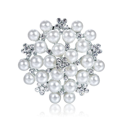 Pearl and Cubic Zirconia Silver-Plated Flower Brooch, silver brooch pin, dainty minimalist design, side view