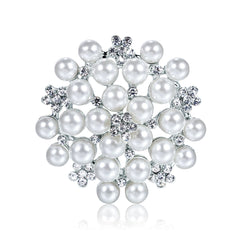 Pearl & Cubic Zirconia Silver-Plated Flower Brooch