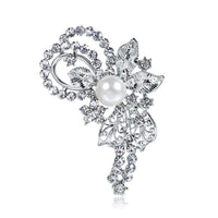 Imitation Pearl & Cubic Zirconia Leaf Filigree Brooch