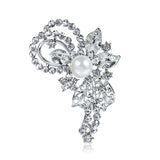 Imitation Pearl & Cubic Zirconia Leaf Filigree Brooch