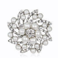 Imitation Pearl & Cubic Zirconia Floral Brooch