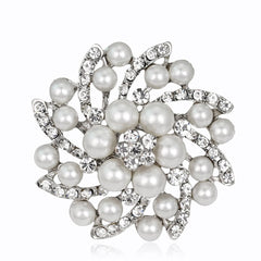 Pearl & Cubic Zirconia Silver-Plated Floral Brooch