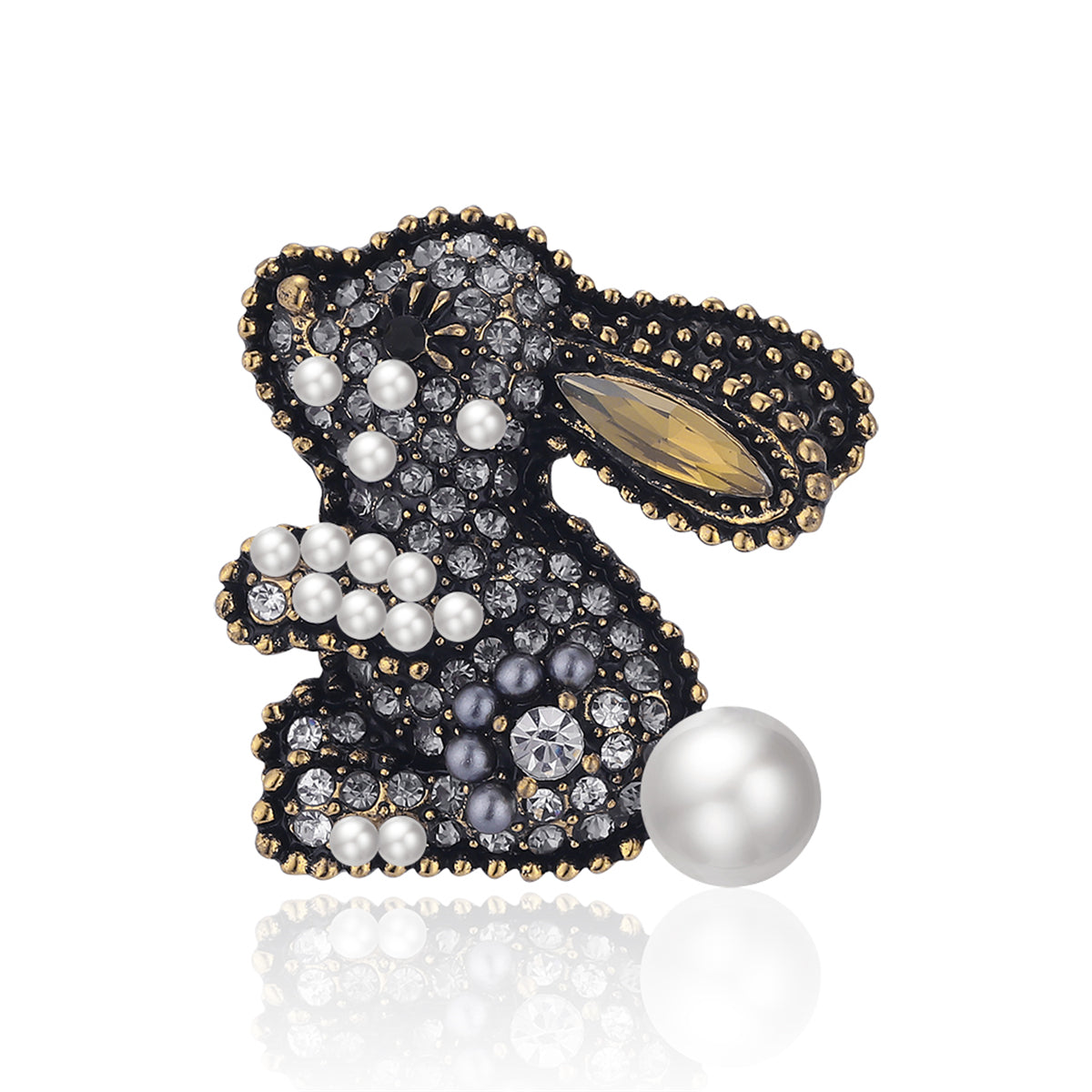Gemstone and 18k Gold-Plated Rabbit Brooch, gold brooch pin, dainty minimalist design, front view