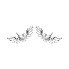 Silver-Plated Flying Heart Stud Earrings