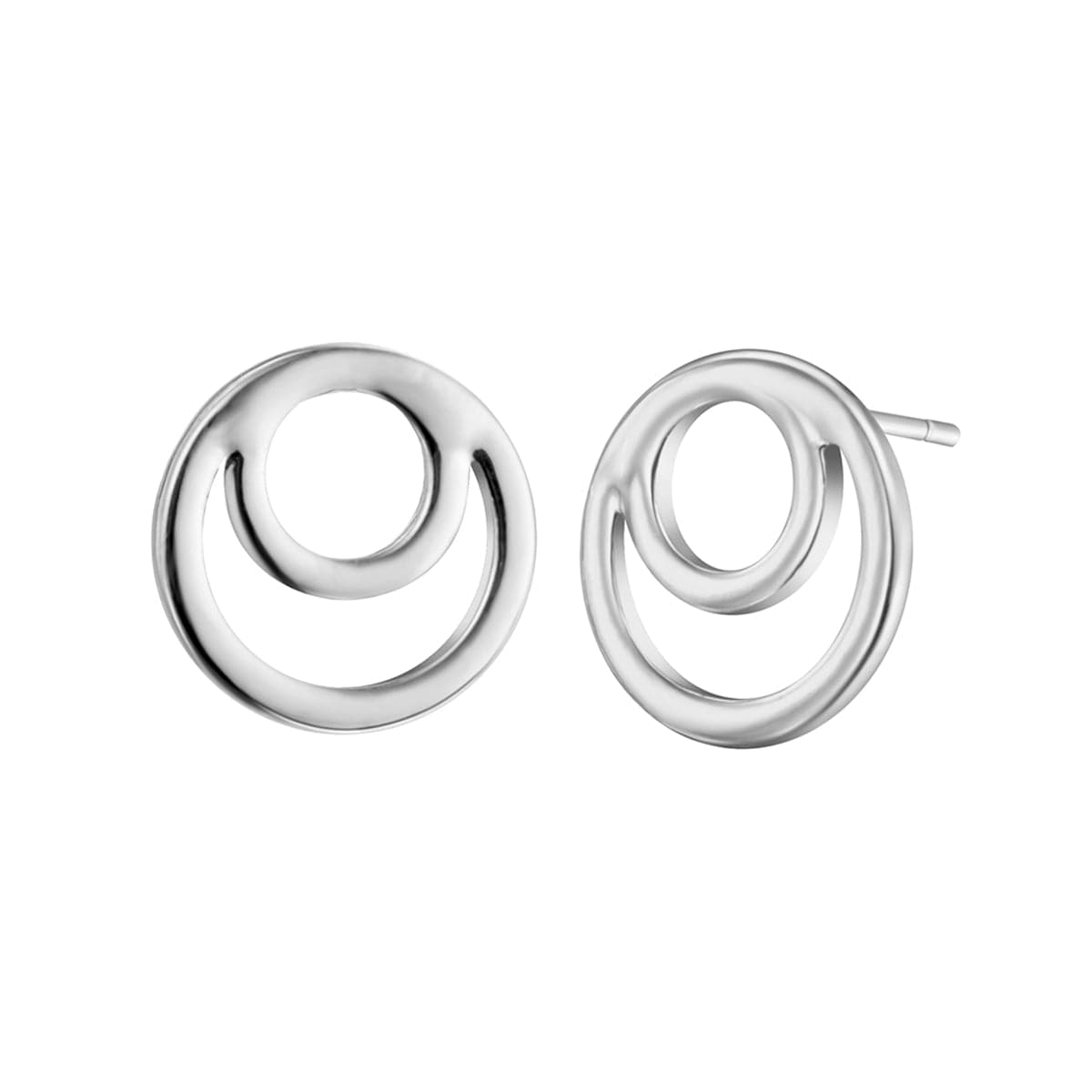 Silver-Plated Open Layered Circles Stud Earrings