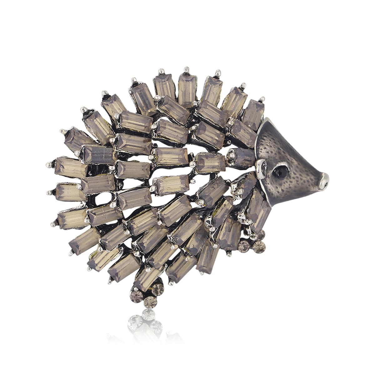 Cubic Zirconia and Silver-Plated Open Hedgehog Brooch, silver brooch pin, elegant gift for her, side view