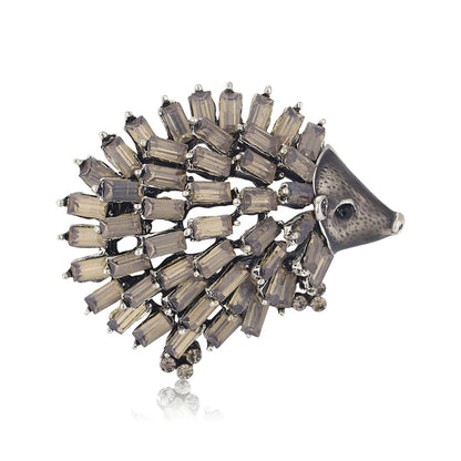 Cubic Zirconia and Silver-Plated Open Hedgehog Brooch, silver brooch pin, elegant gift for her, side view