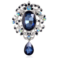 Navy Crystal & Cubic Zirconia Drop Brooch