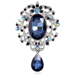 Navy Crystal & Cubic Zirconia Drop Brooch