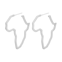 Silvertone Open Africa Map Hoop Earrings