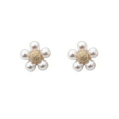 Pearl & 18K Gold-Plated Flower Stud Earrings