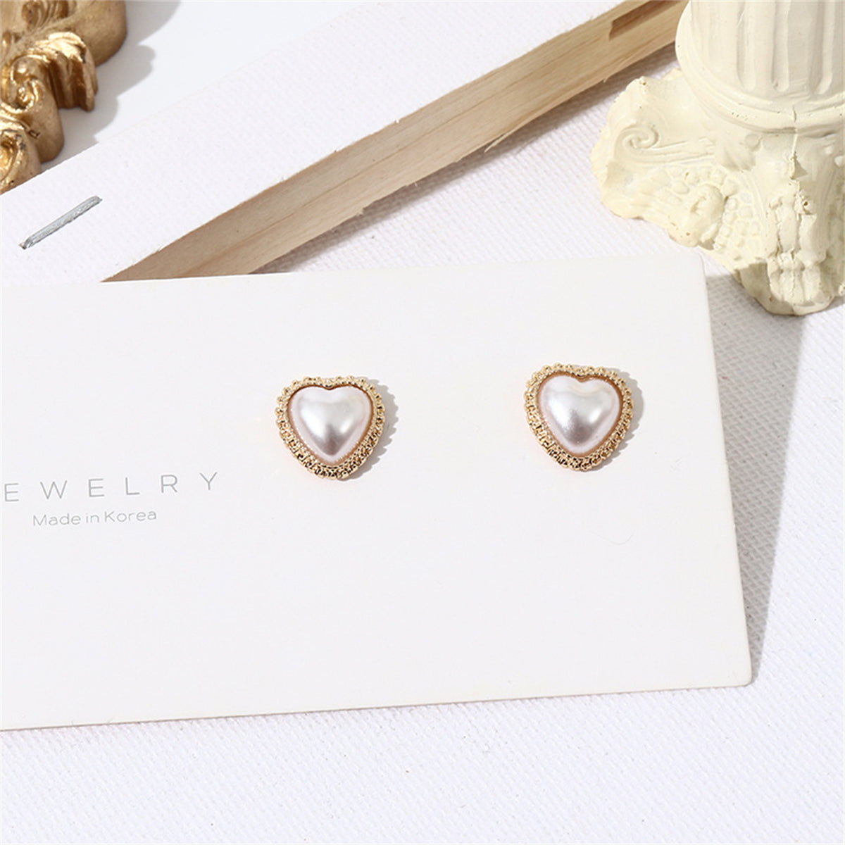 Pearl & 18K Gold-Plated Heart Stud Earrings