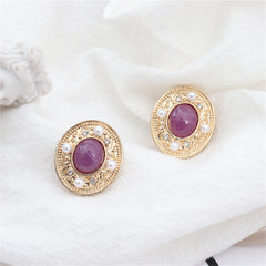 Pearl & Purple Quartz 18K Gold-Plated Oval Stud Earrings