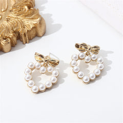 Pearl & 18K Gold-Plated Bow Heart Drop Earrings