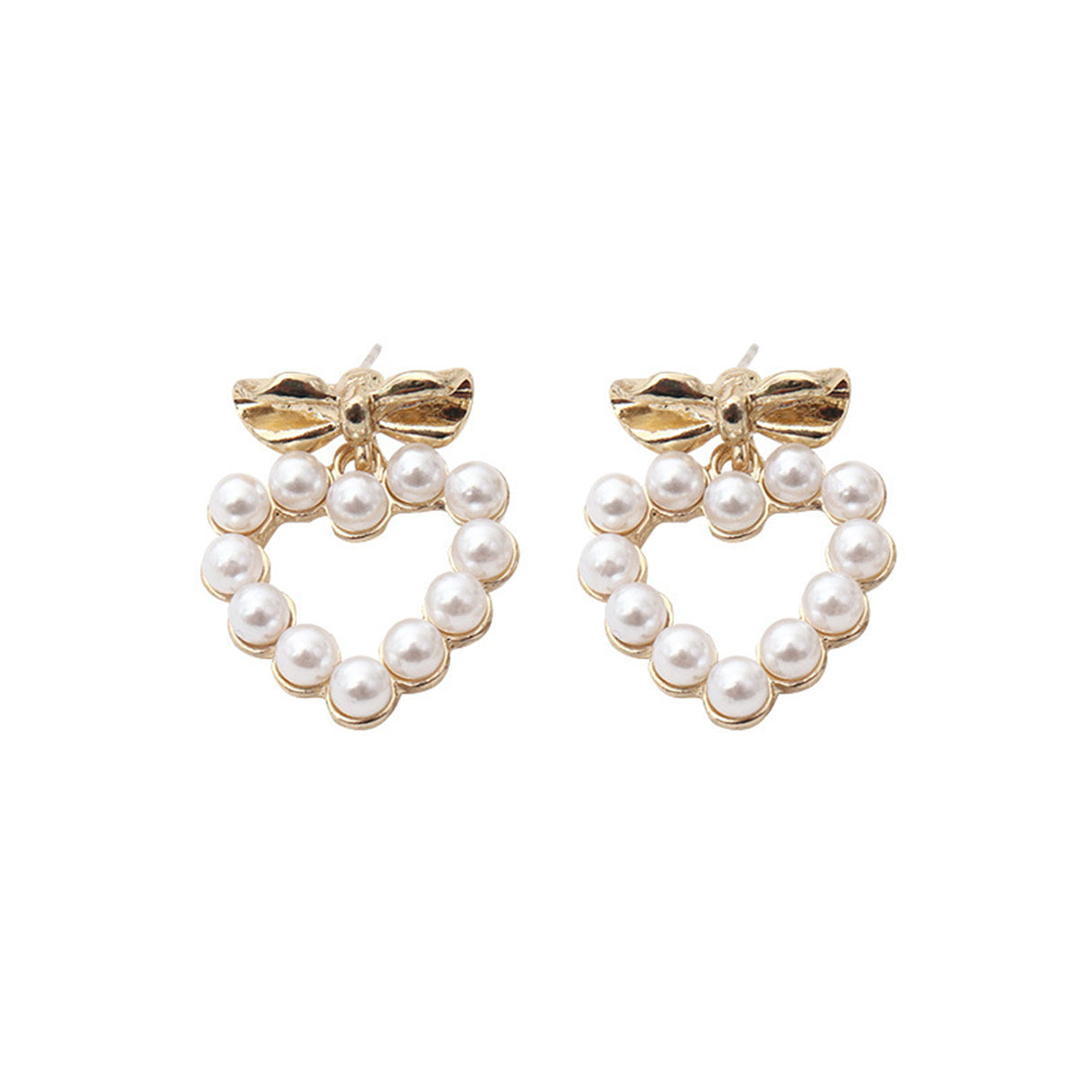 Pearl & 18K Gold-Plated Bow Heart Drop Earrings