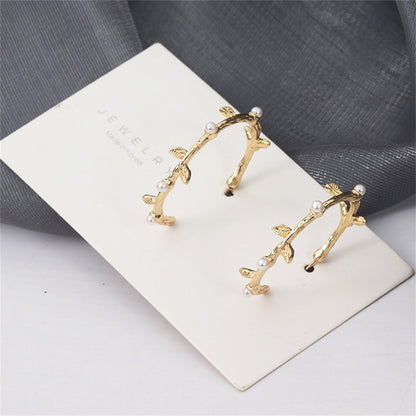Pearl and 18K Gold-Plated Branch Hoop Earrings, elegant gift for her, side view
