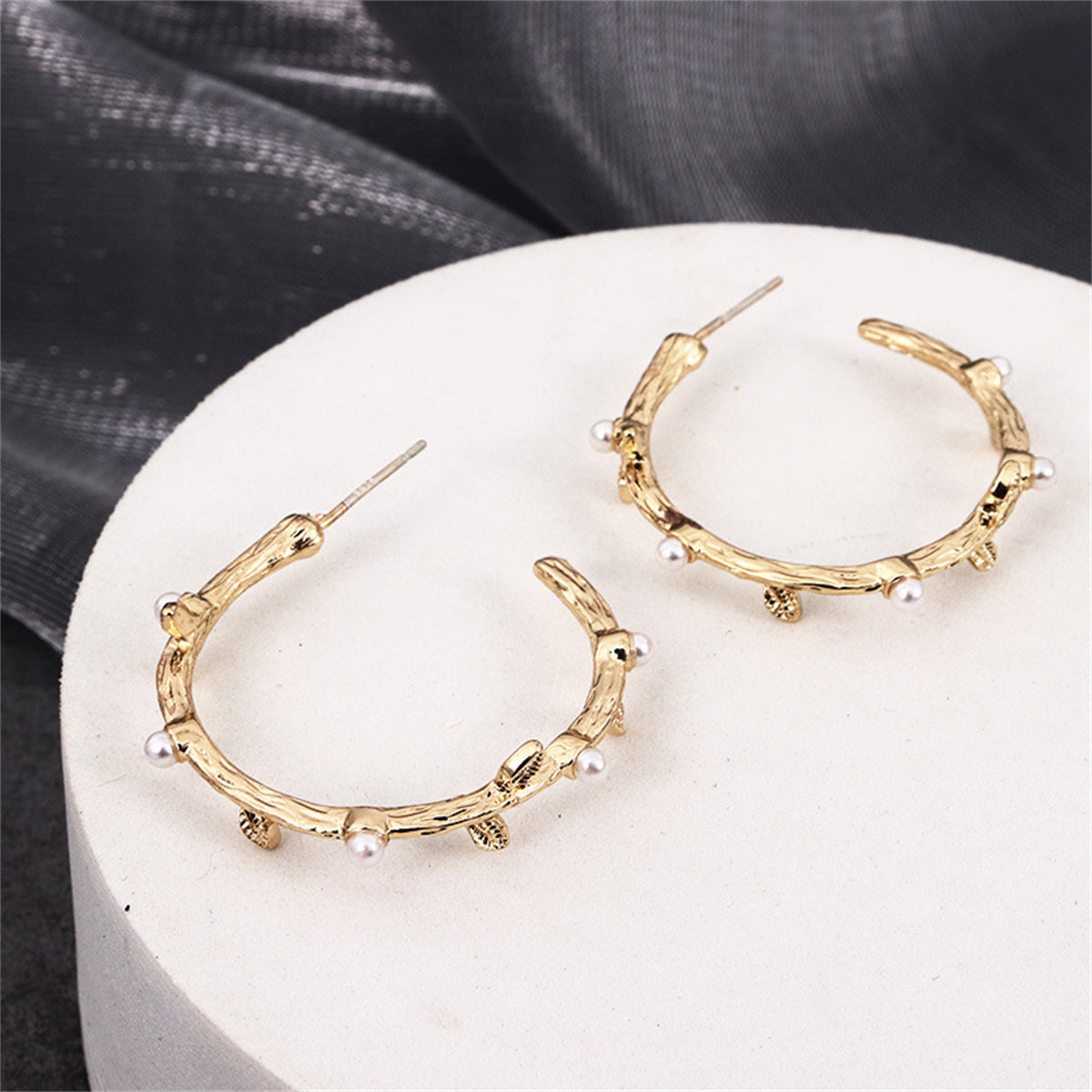 Pearl and 18K Gold-Plated Branch Hoop Earrings, elegant gift for her, lifestyle look