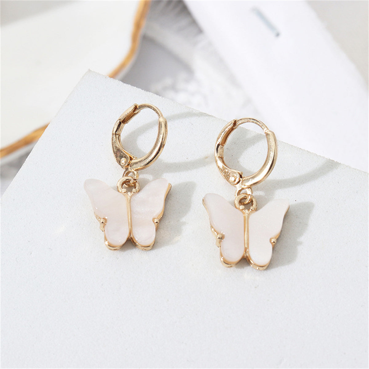 White Acrylic & 18K Gold-Plated Butterfly Drop Earrings