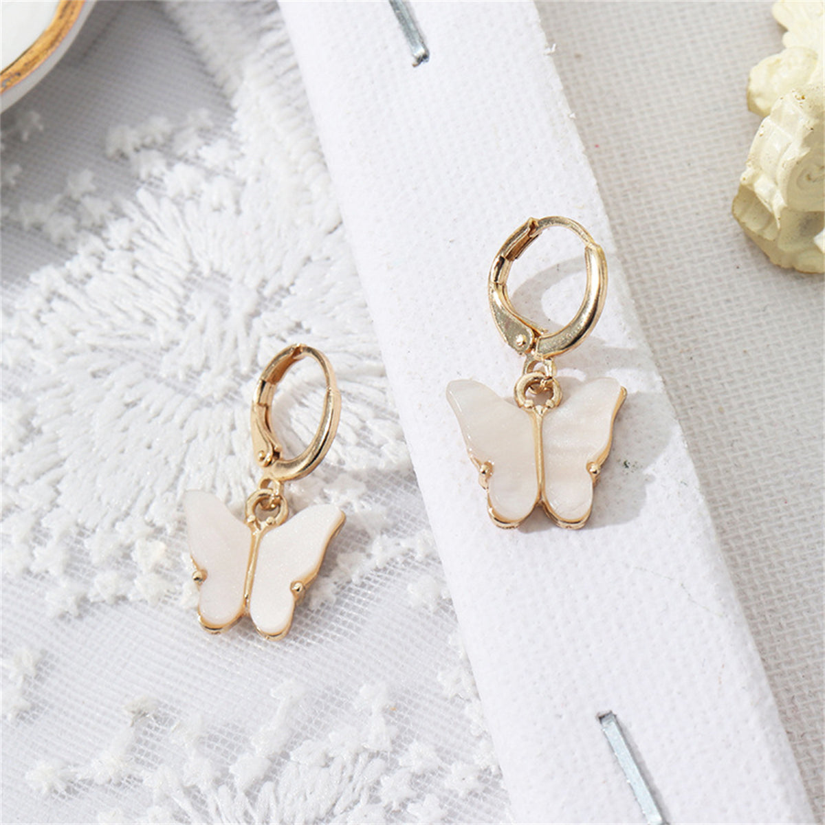 White Acrylic & 18K Gold-Plated Butterfly Drop Earrings