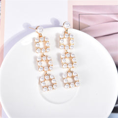 Pearl & 18K Gold-Plated Linked Square Drop Earrings